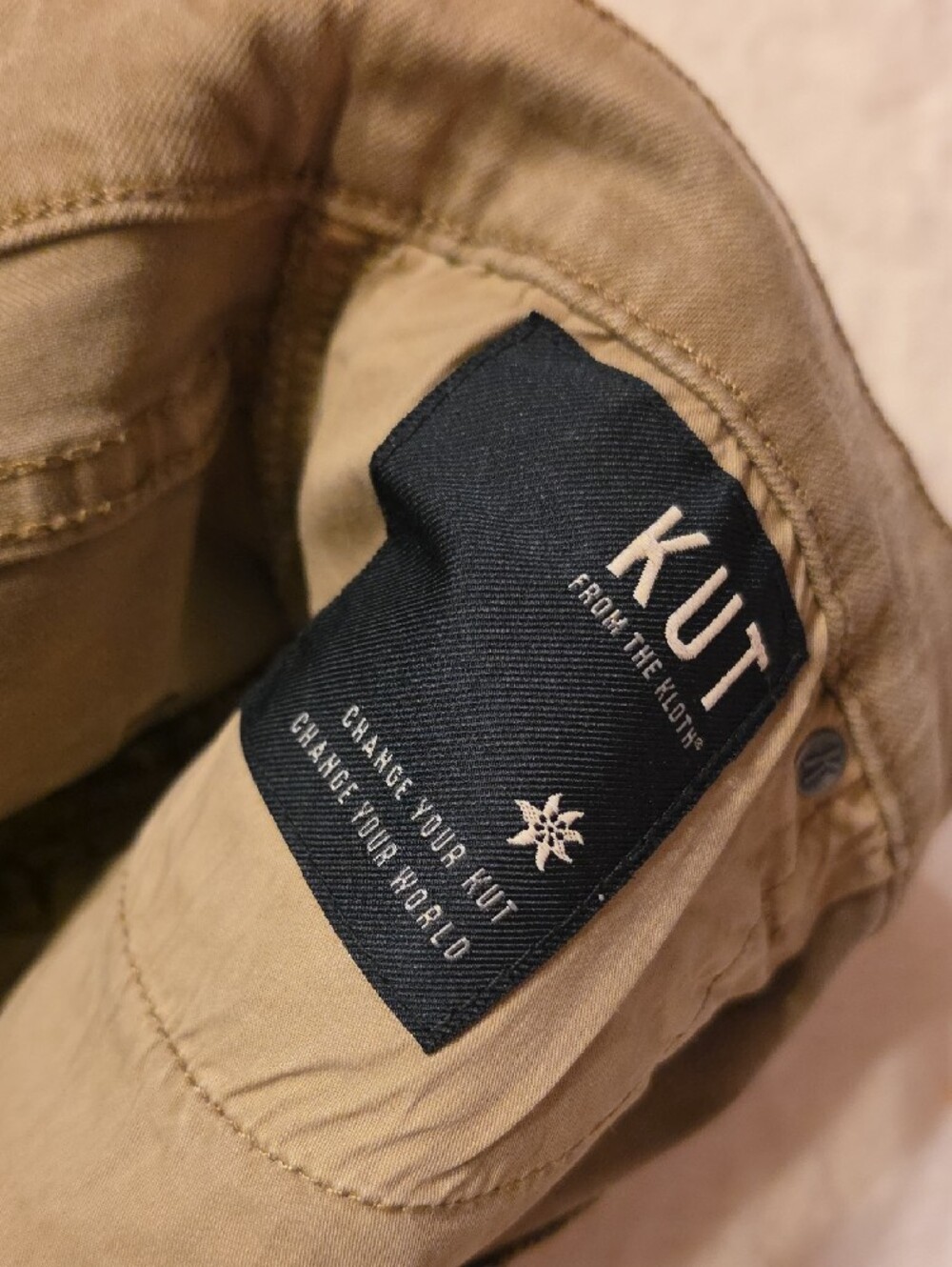 Kut from the Kloth Olive-Tan Frayed Hem Denim Shorts - Picture 5 of 14